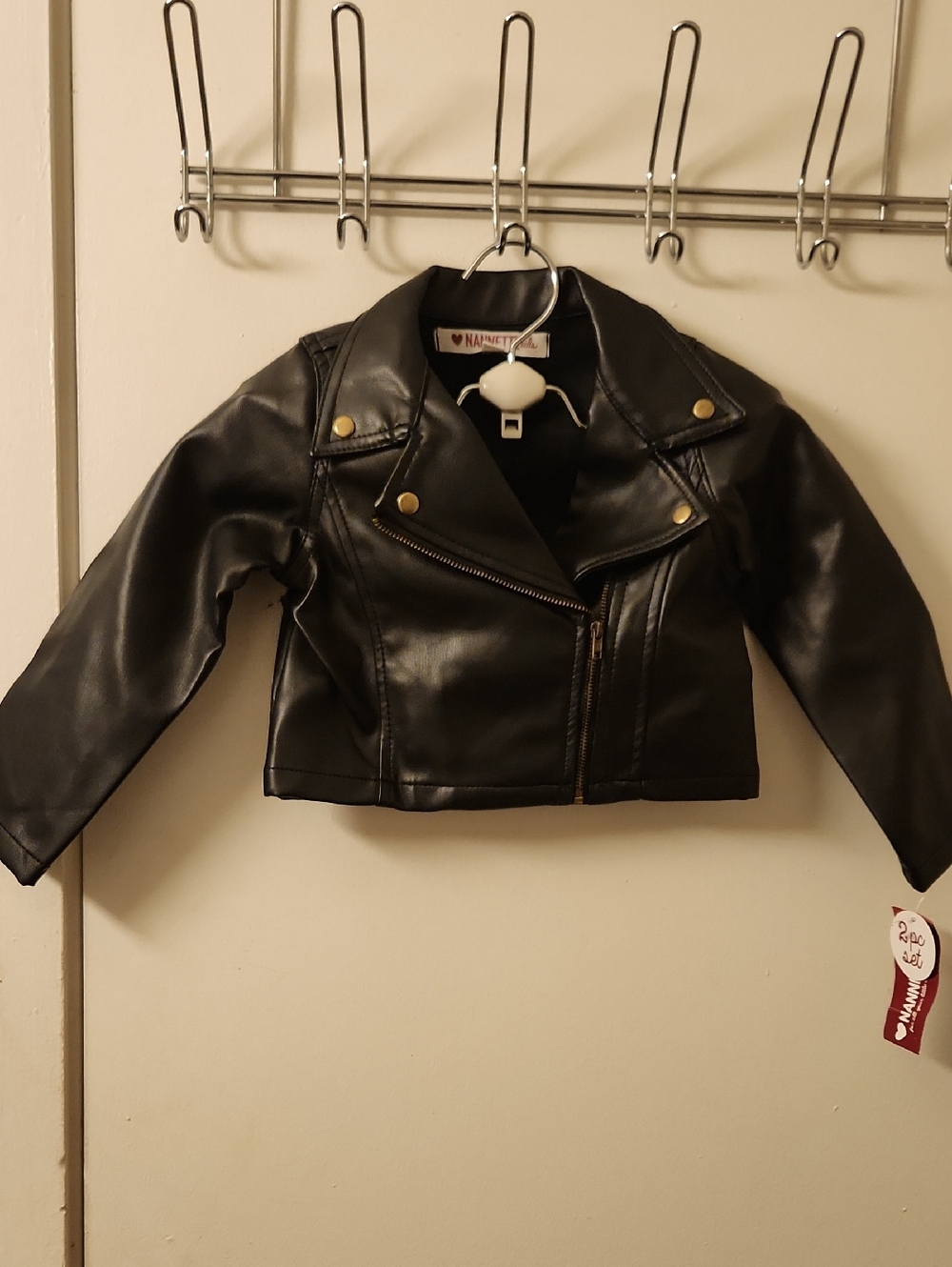 Children's Faux Leather Moto Jacket - Black